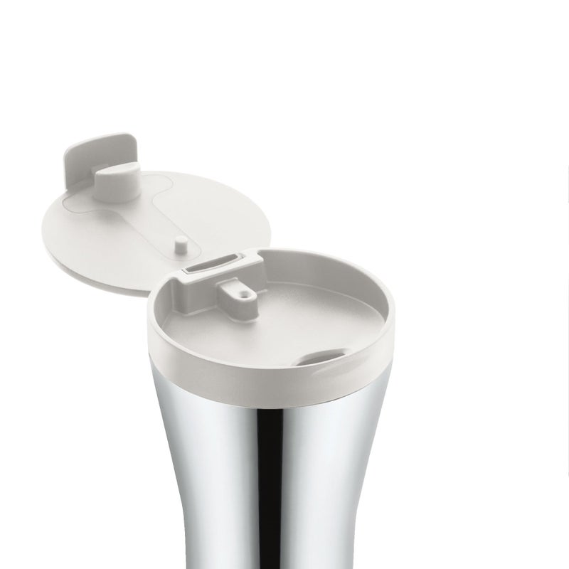 ALESSI Caffa, Double wall travel mug in 18/10 stainless steel and thermoplastic resin, white. - Image 3